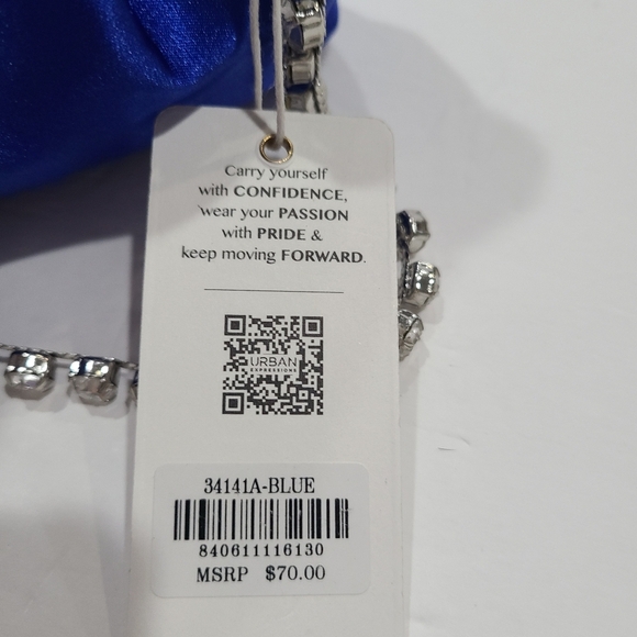 NWT Urban Expressions Blue Satin Chain Rinstones strap Women's Bag 7×6×2 in. - Picture 7 of 12